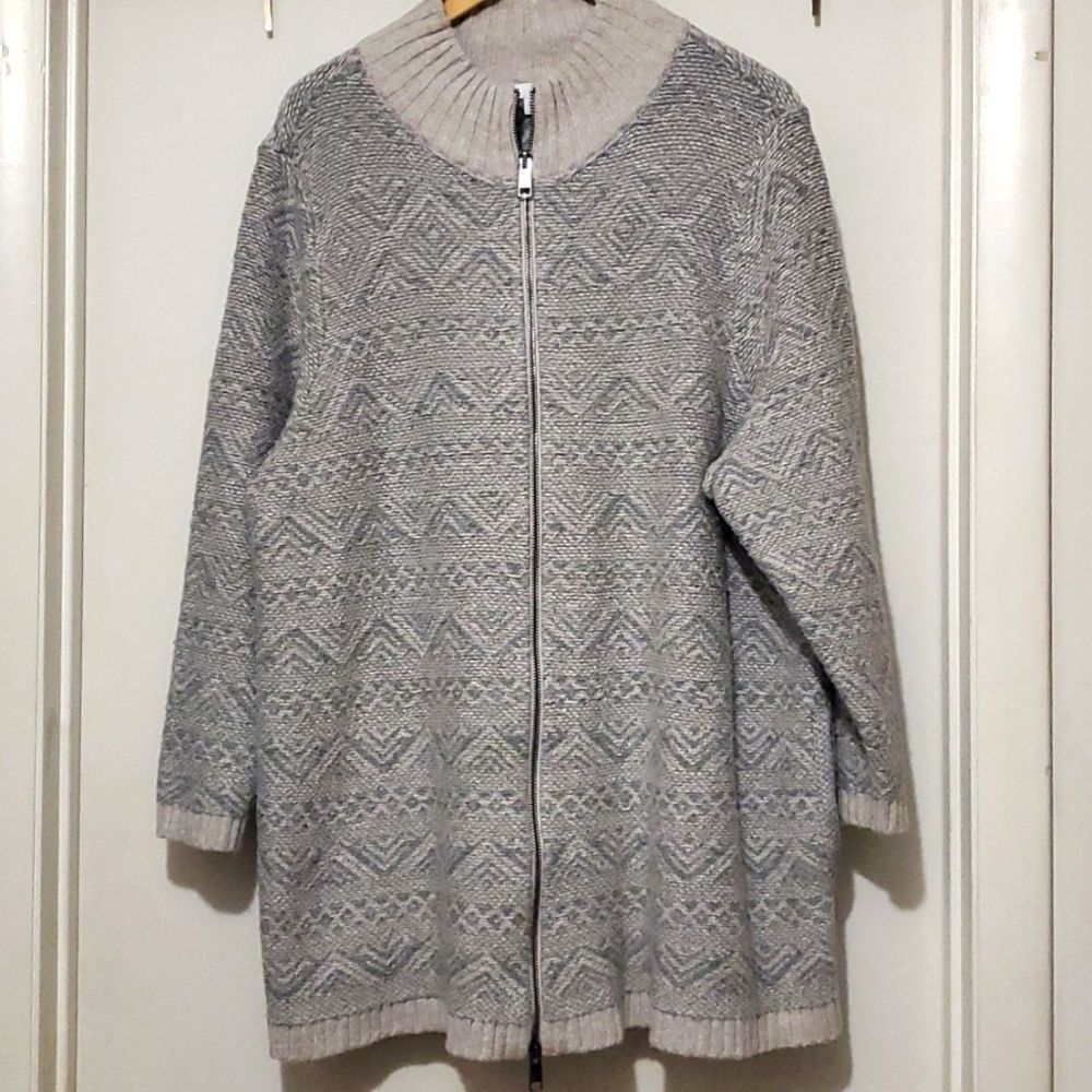 J. Jill Women’s Full Zip Grey Tunic Style Sweater Sz 2X